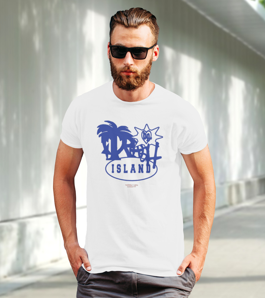 Trash Island Blue And White Palm Star Grafik T-Shirt