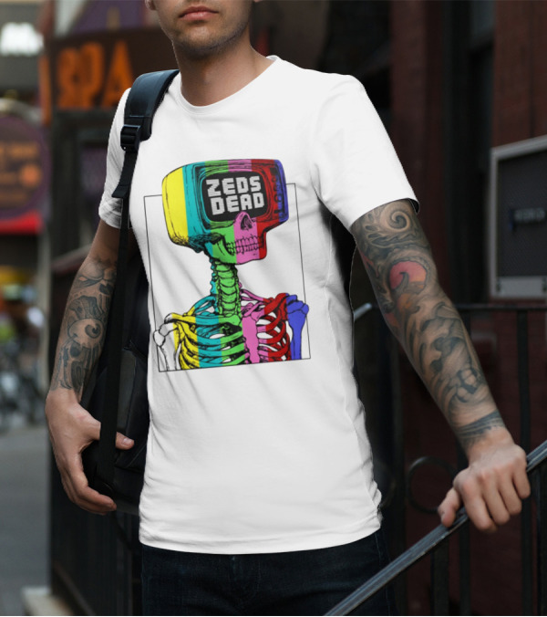 Zeds Dead TV Head Skeleton Multicolor Test Pattern T-Shirt
