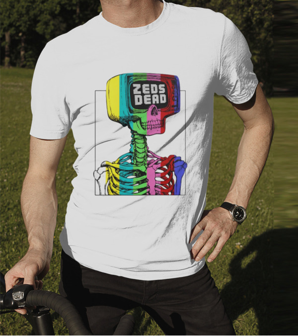 Zeds Dead TV Head Skeleton Multicolor Test Pattern T-Shirt