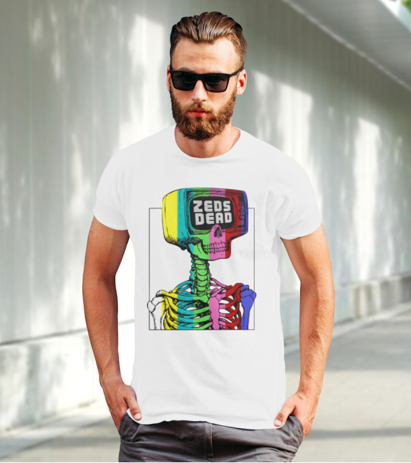 Zeds Dead TV Head Skeleton Multicolor Test Pattern T-Shirt