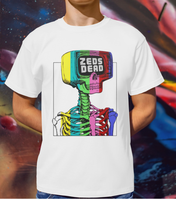 Zeds Dead TV Head Skeleton Multicolor Test Pattern T-Shirt