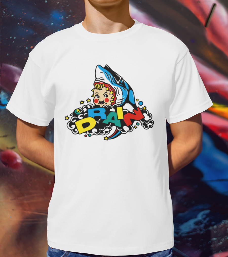 DRAIN831 Rainbow Retro Kid Block Letters Whale T-Shirt