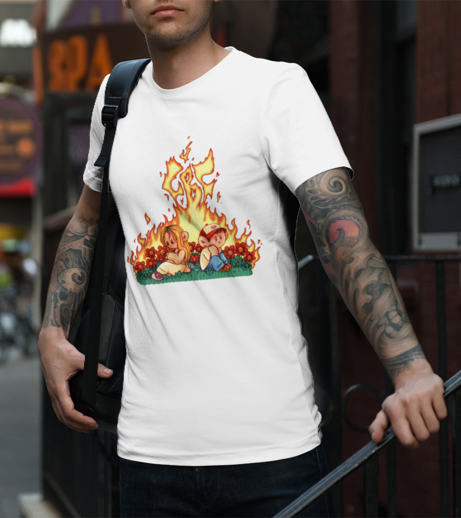 Fireball Friday Love Is Comic Characters With Fiery Background T-Shirt