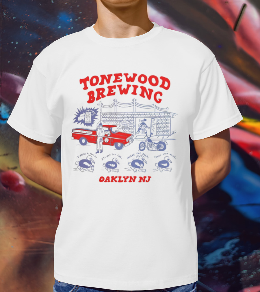 Tonewood Brewing Oaklyn NJ Vintage Car Scene T-Shirt