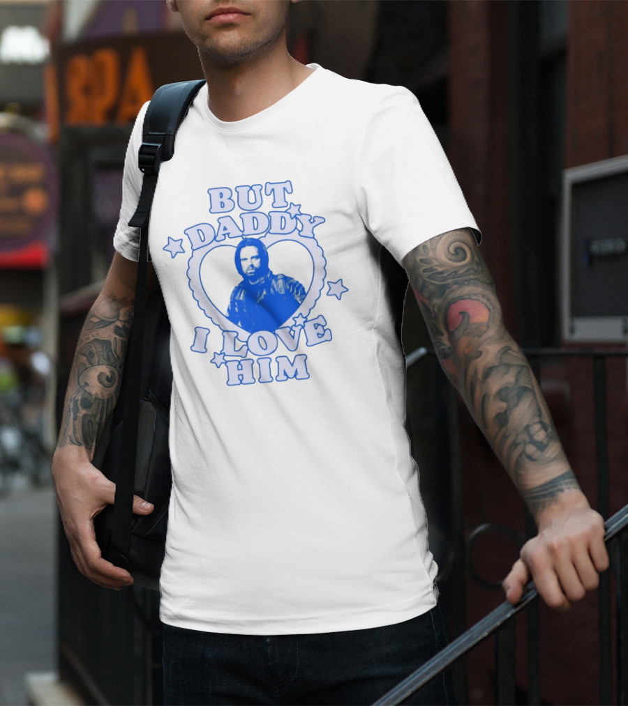 But Daddy I Love Him Bucky Barnes Blue Heart Stars T-Shirt