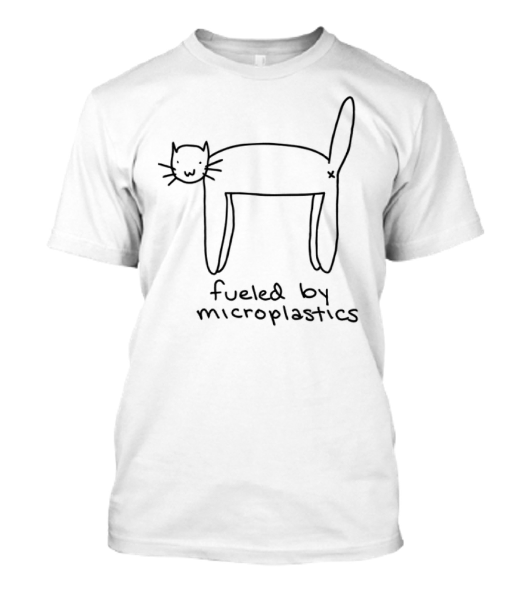 Fueled By Microplastics Cat Whimsical Humor Sketch T-Shirt