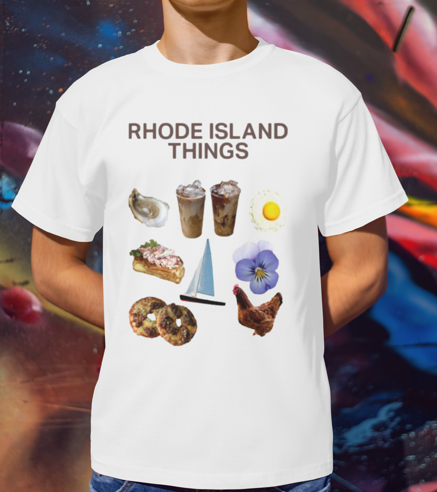 Rhode Island Things Iced Coffee Lobster Roll Sailboat Hen Johnnycakes T-Shirt