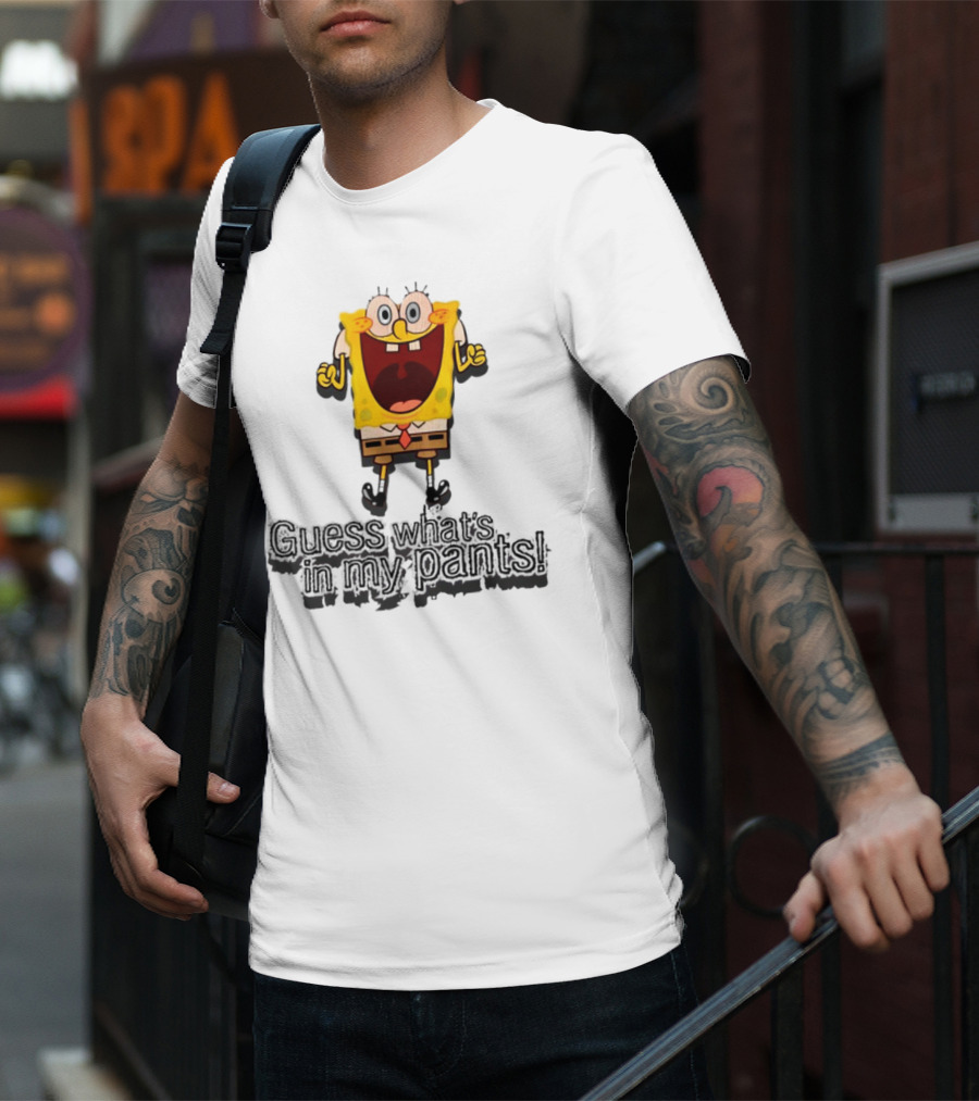 "Guess What's In My Pants Funny SpongeBob SquarePants Patrick Reference" T-Shirt