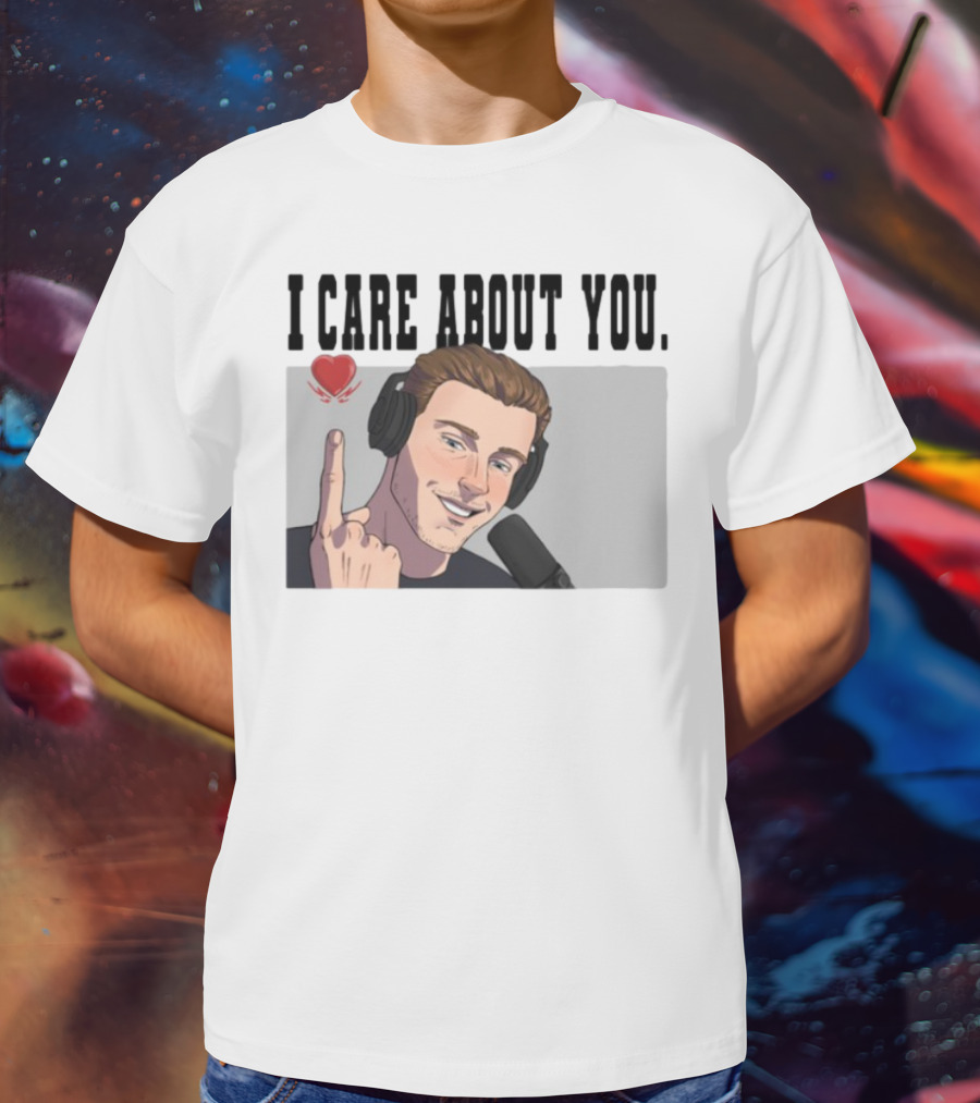 I Care About You Heart Headphones Microphone Illustration T-Shirt