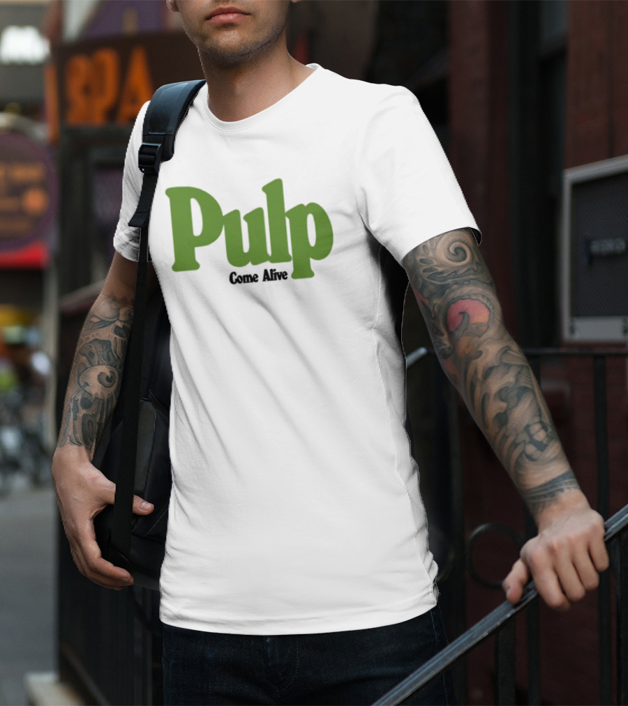 Pulp Come Alive Ecru Retro Bold Green Typography T-Shirt