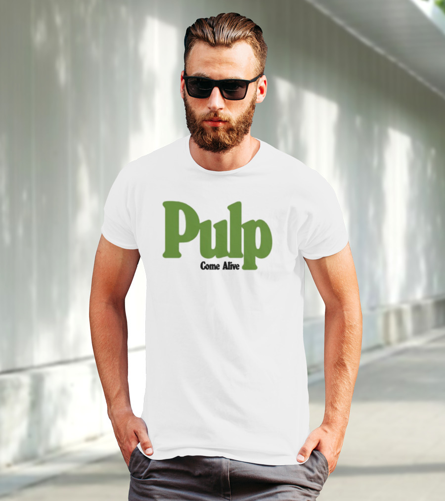 Pulp Come Alive Ecru Retro Bold Green Typography T-Shirt