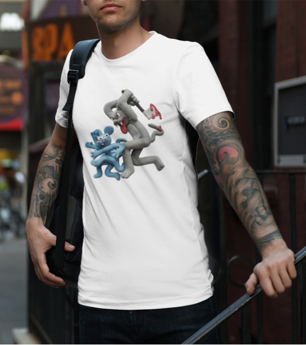Spooky Woods Cat Mouse Claymation Horror Scene T-Shirt