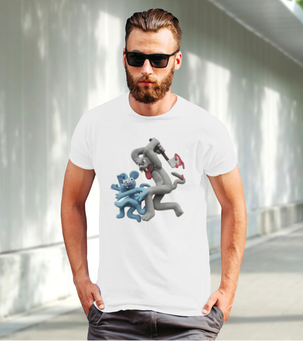 Spooky Woods Cat Mouse Claymation Horror Scene T-Shirt