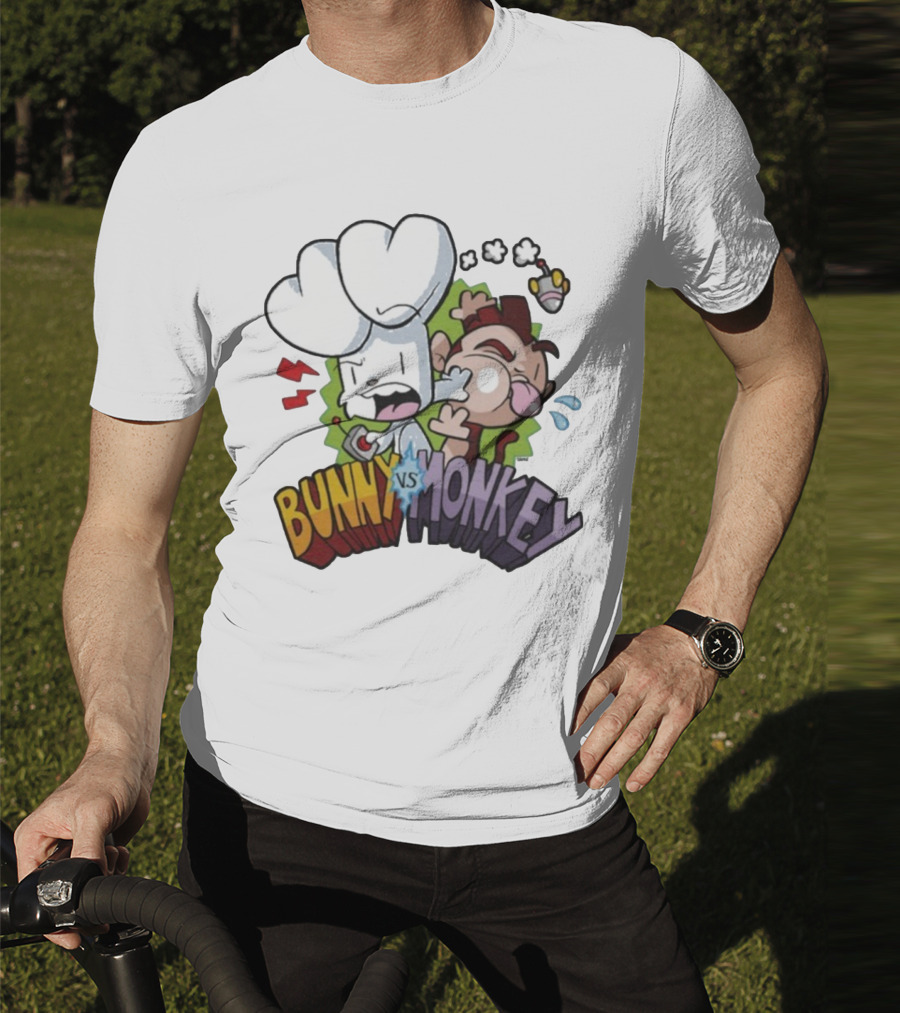 Bunny Vs Monkey Cartoon Rivalry Comic Style T-Shirt