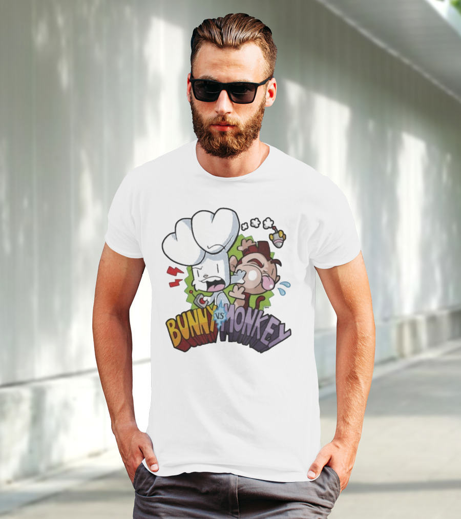 Bunny Vs Monkey Cartoon Rivalry Comic Style T-Shirt