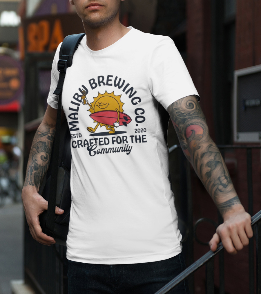 Malibu Brewing Co Estd 2020 Crafted For The Community Sun Surfboard T-Shirt
