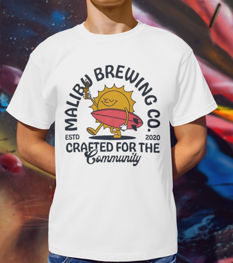 Malibu Brewing Co Estd 2020 Crafted For The Community Sun Surfboard T-Shirt