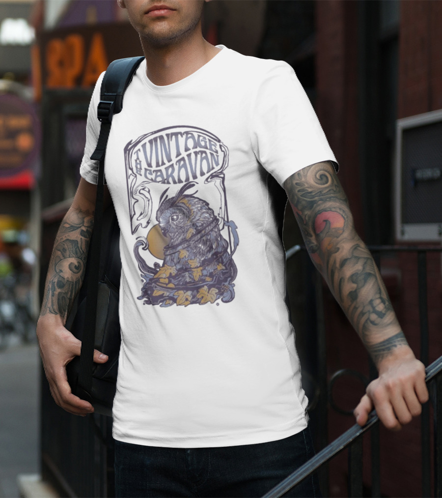 The Vintage Caravan Psychedelic Owl Art Nouveau Style T-Shirt