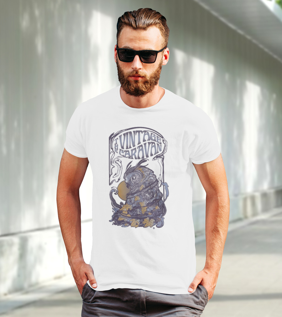 The Vintage Caravan Psychedelic Owl Art Nouveau Style T-Shirt