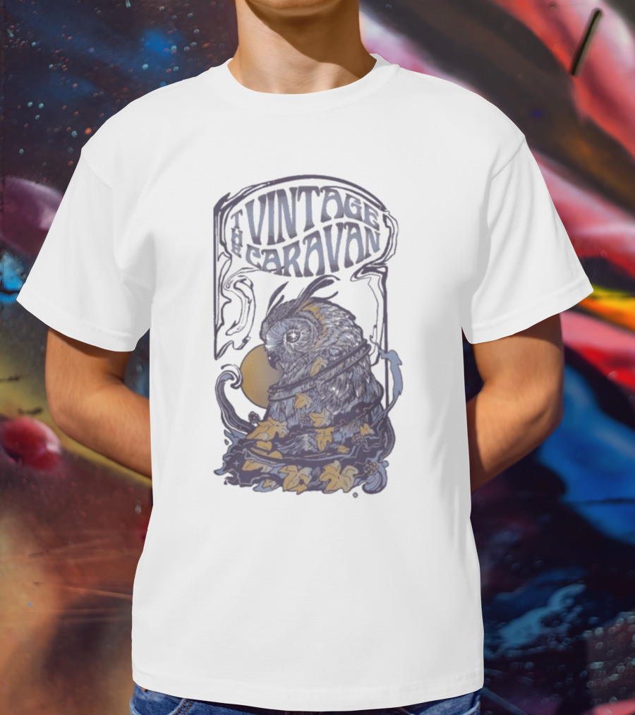 The Vintage Caravan Psychedelic Owl Art Nouveau Style T-Shirt