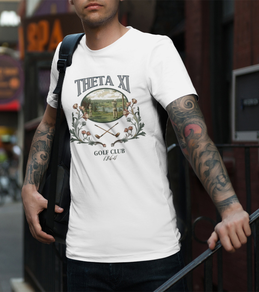Theta Xi Golf Club 1864 Vintage Landscape And Floral Accents T-Shirt