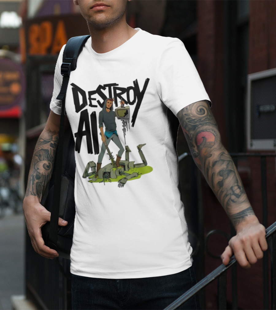 "Aftermath Destroy AI Futuristic Battle Scene" T-Shirt