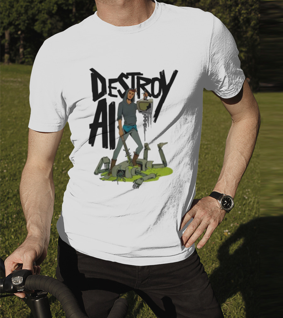 "Aftermath Destroy AI Futuristic Battle Scene" T-Shirt