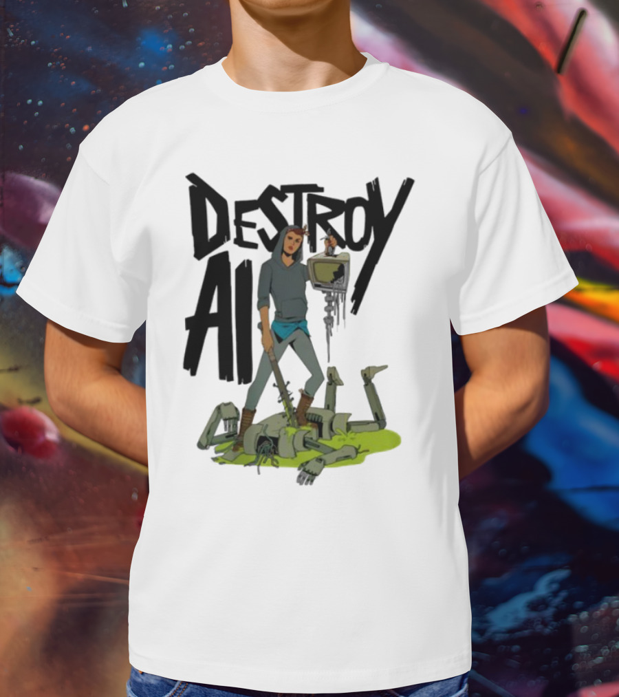 "Aftermath Destroy AI Futuristic Battle Scene" T-Shirt