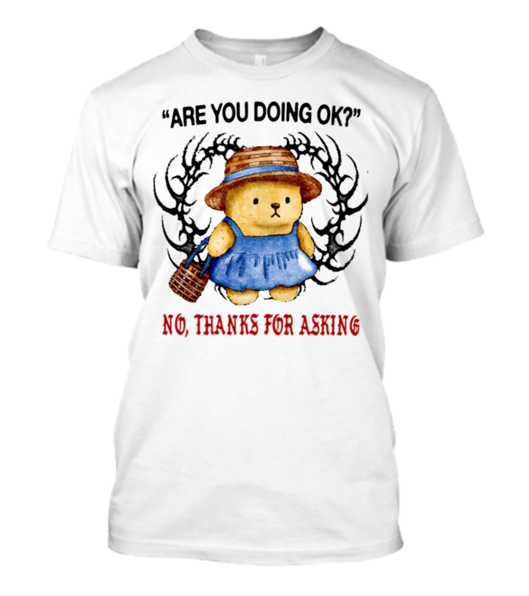No Thanks For Asking Bear In Blue Dress With Straw Hat T-Shirt