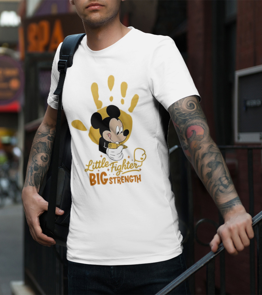 Mickey Mouse Little Fighter Big Strength Cancer Awareness Handprint T-Shirt