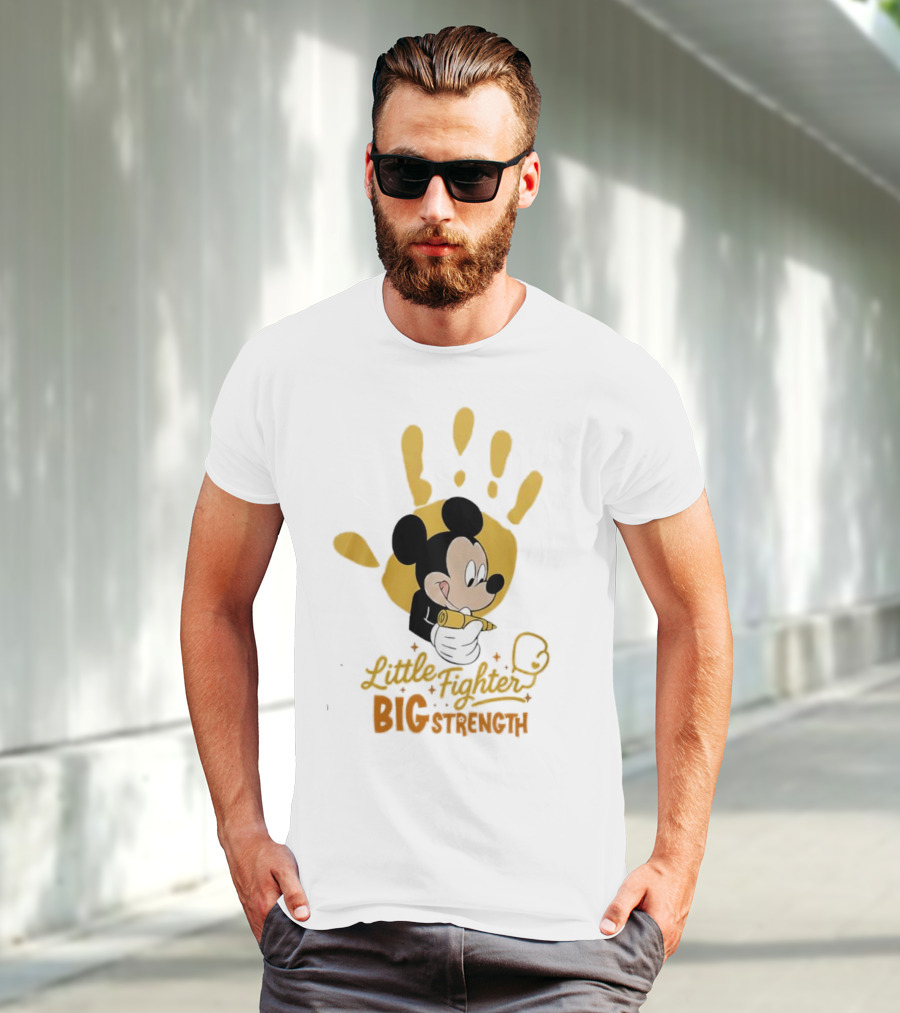Mickey Mouse Little Fighter Big Strength Cancer Awareness Handprint T-Shirt