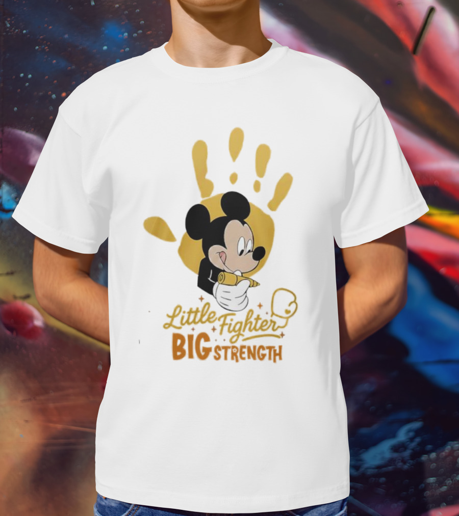 Mickey Mouse Little Fighter Big Strength Cancer Awareness Handprint T-Shirt