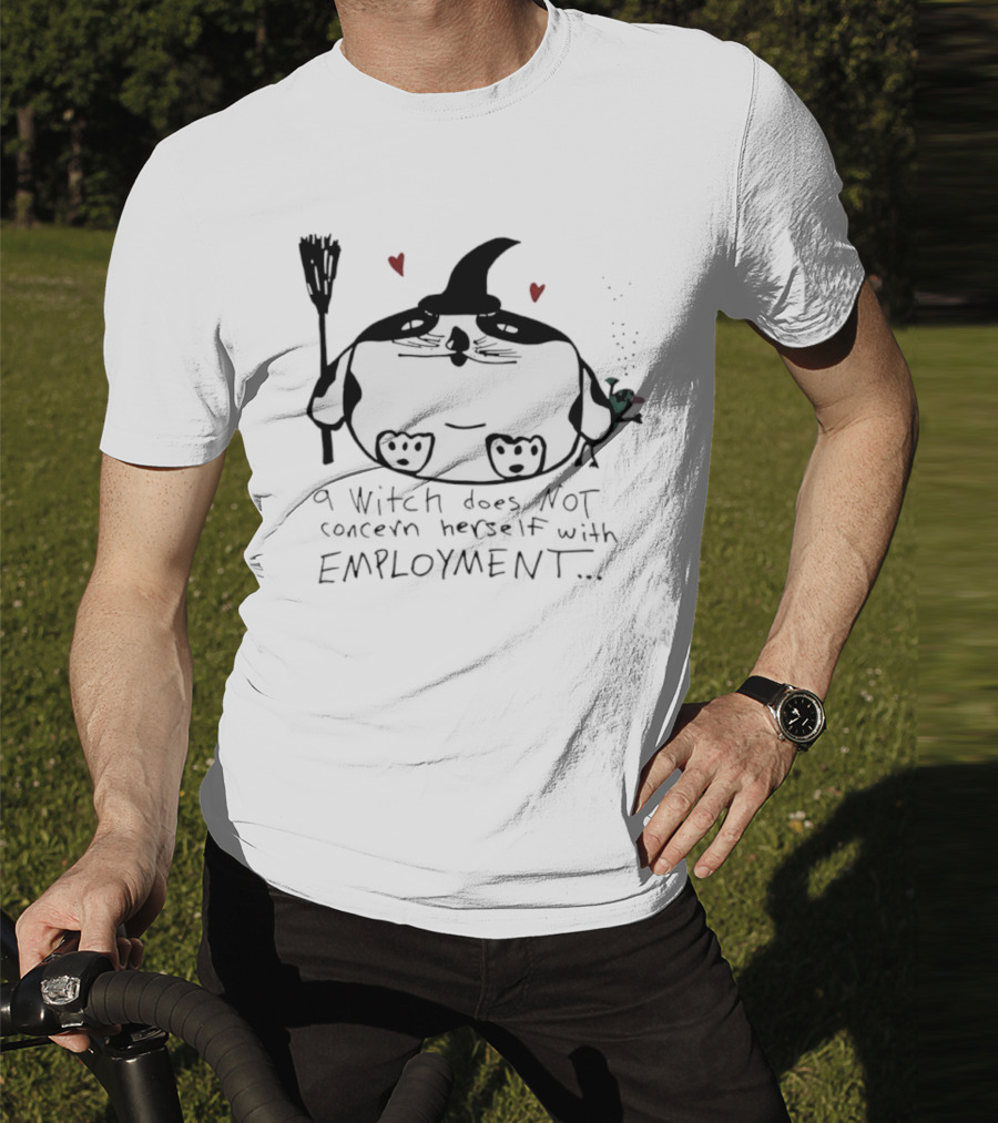 Cat A Witch Does Not Concern Herself With Employment Whimsical Kitty Art Hearts T-Shirt