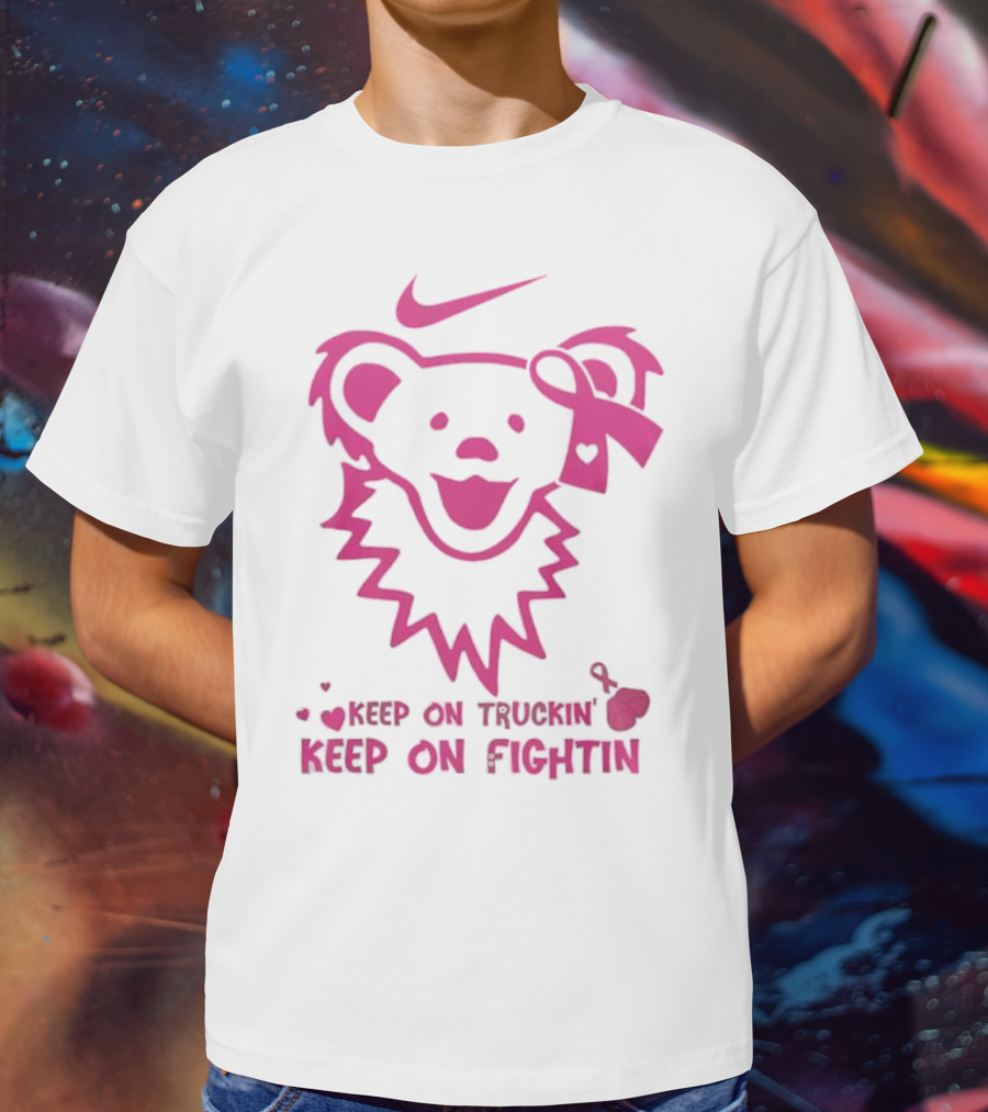 Nike Grateful Dead Bear Keep On Truckin' Keep On Fightin' Breast Cancer Awareness T-Shirt