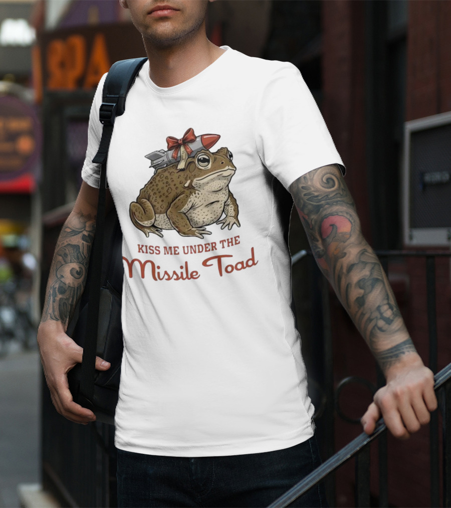Kiss Me Under The Missile Toad Frog Christmas Holiday Joke T-Shirt
