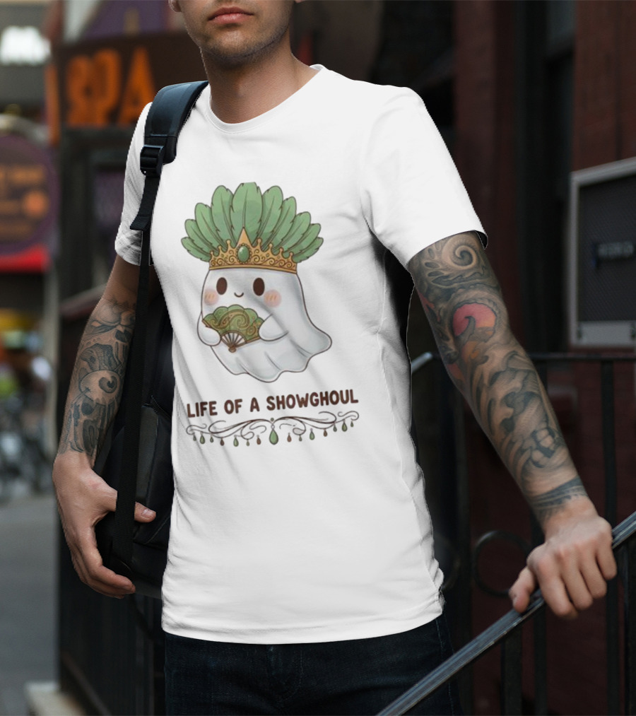 Life Of A Showghoul Cute Kawaii Ghost Showgirl Fan Feather Headdress T-Shirt