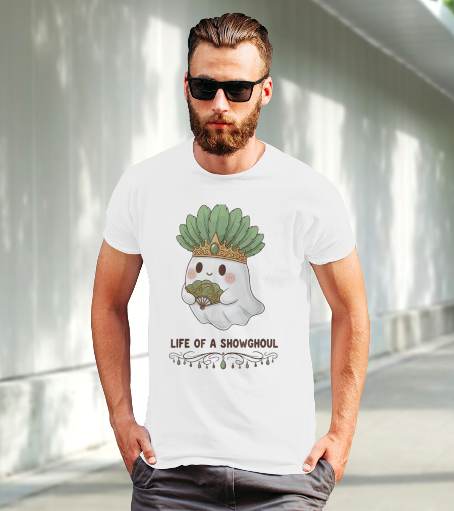 Life Of A Showghoul Cute Kawaii Ghost Showgirl Fan Feather Headdress T-Shirt