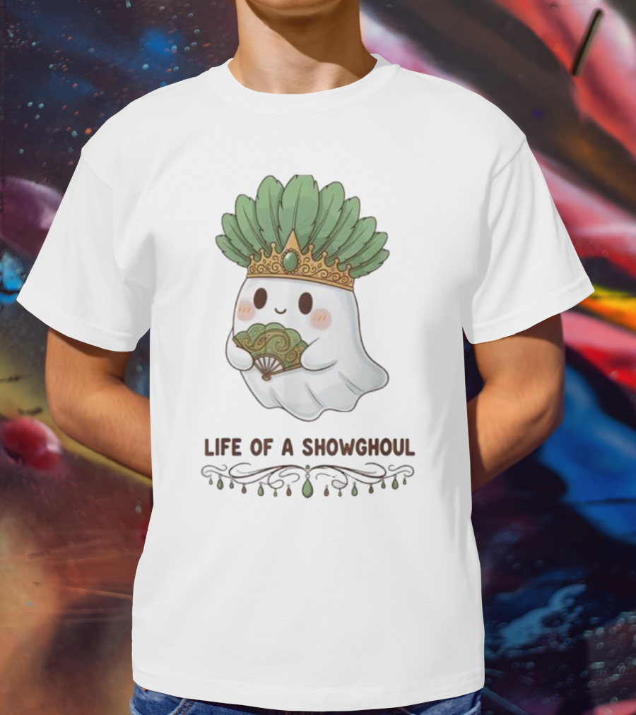 Life Of A Showghoul Cute Kawaii Ghost Showgirl Fan Feather Headdress T-Shirt