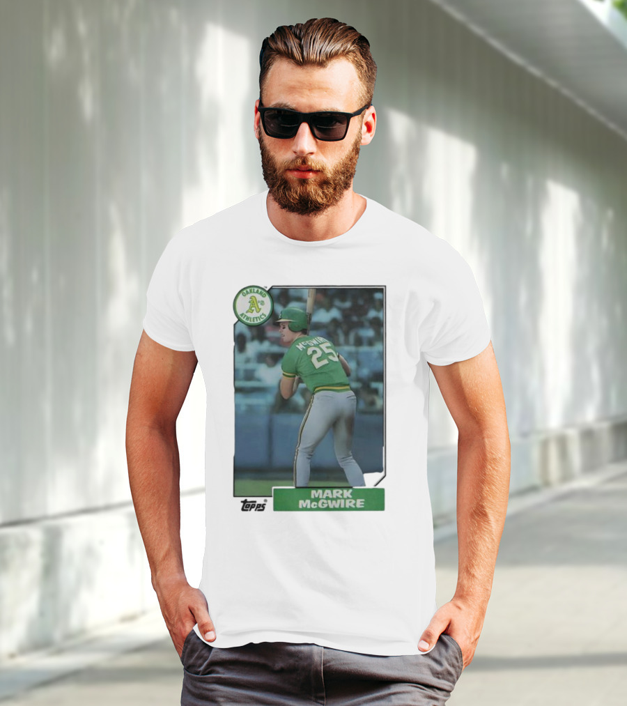 Oakland Athletics Mark McGwire 25 Topps Baseball Player MLB T-Shirt