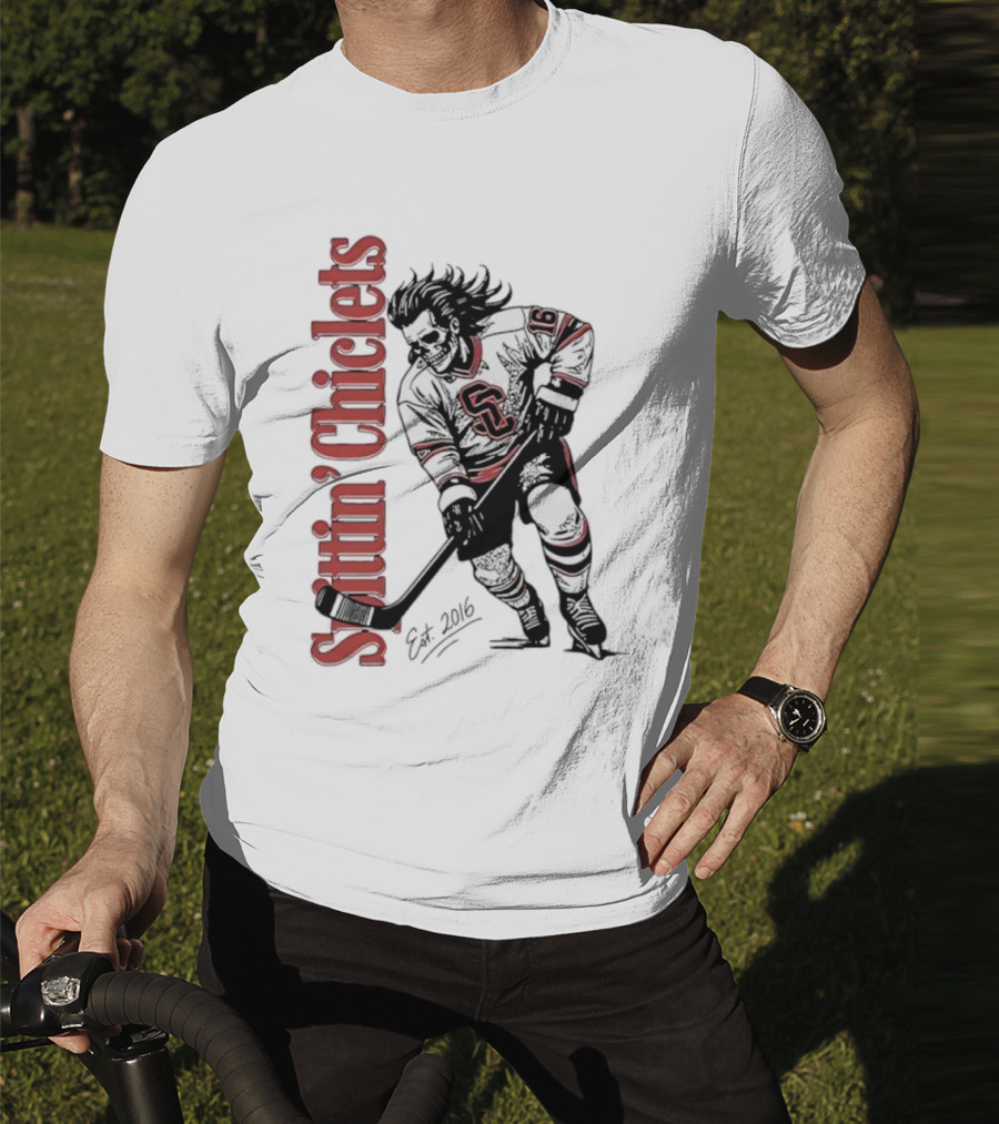 Spittin Chiclets Skullet Skeleton Player Hockey Est 2016 T-Shirt
