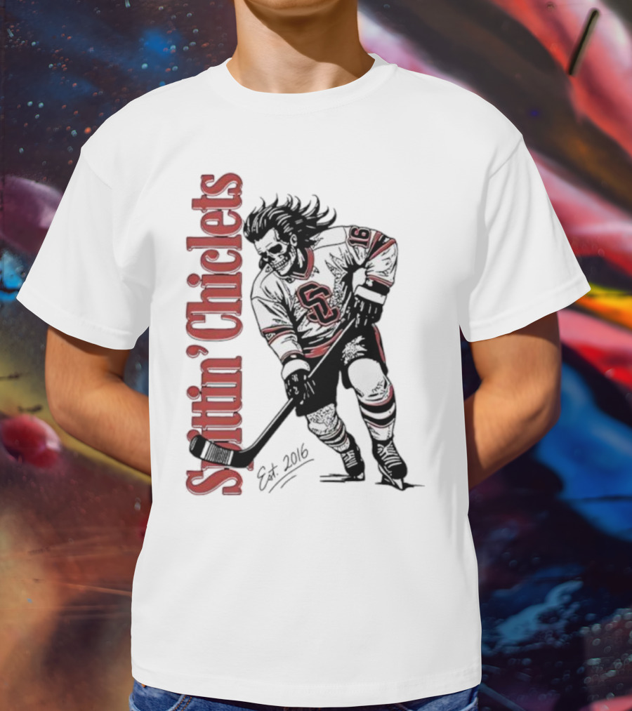 Spittin Chiclets Skullet Skeleton Player Hockey Est 2016 T-Shirt