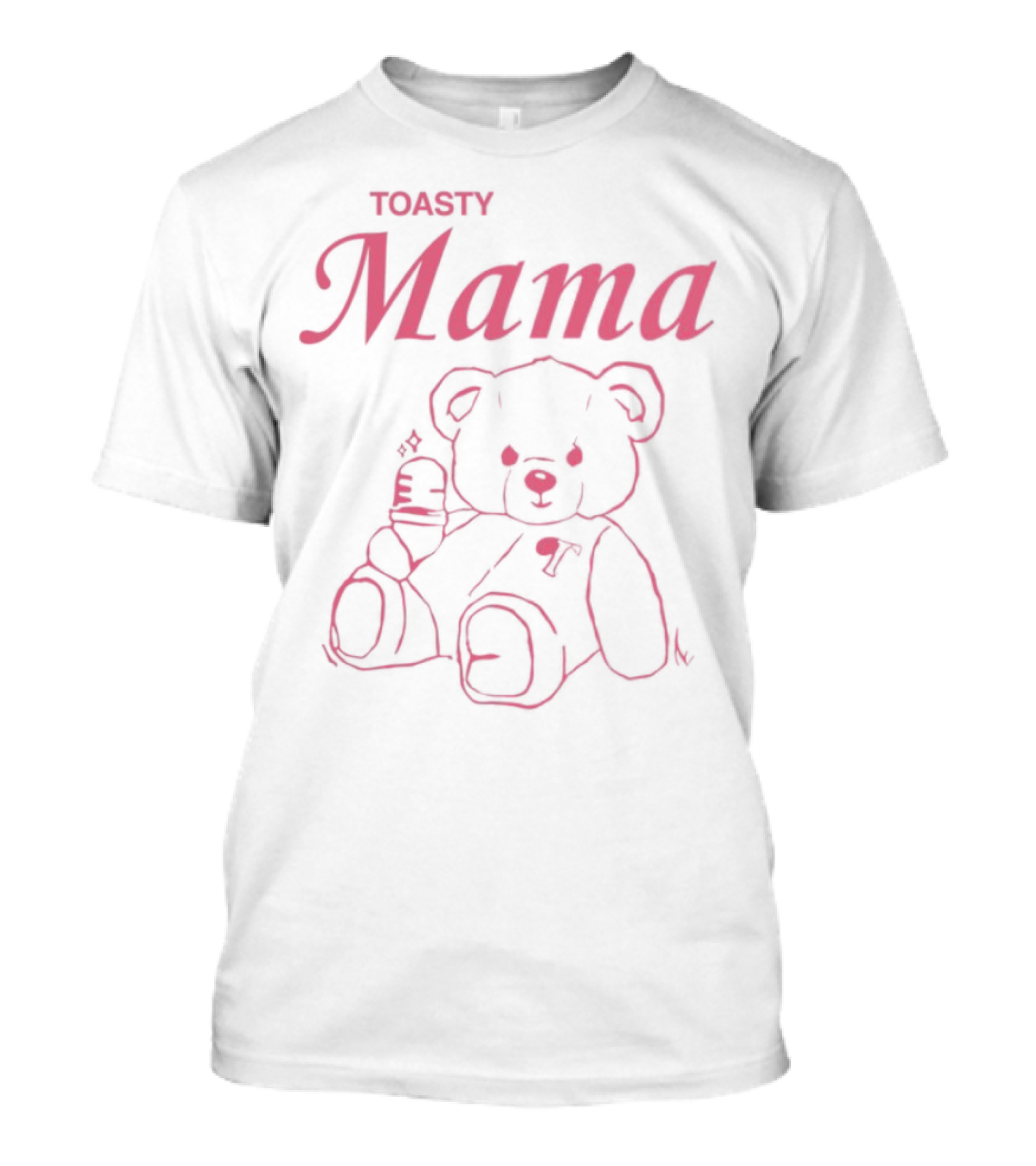 Toasty Mama Bear Pink Teddy Holding Baby Bottle T-Shirt