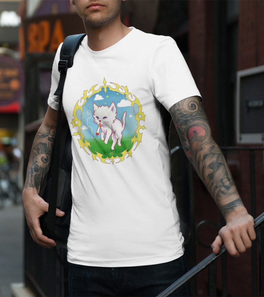 Where's Your Head At Cat Kitties Cosmic Chill Smoke Art T-Shirt