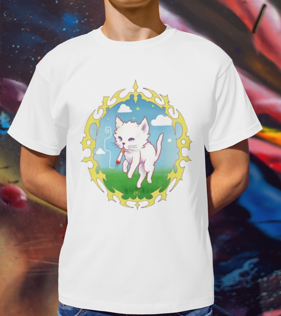 Where's Your Head At Cat Kitties Cosmic Chill Smoke Art T-Shirt