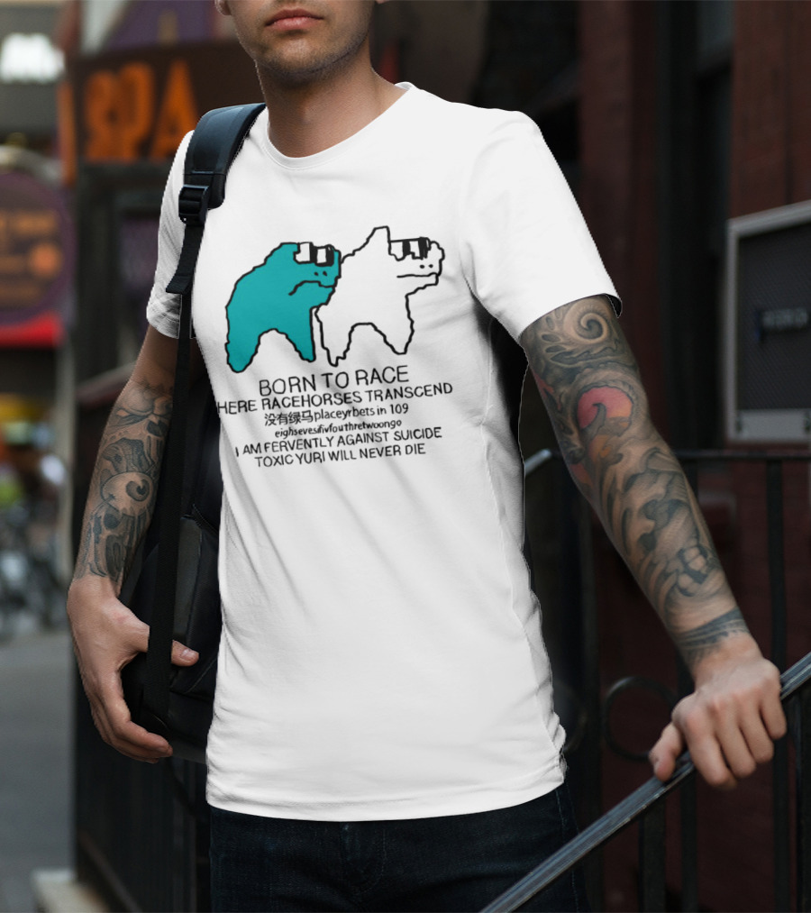 Born To Race Here Racehorses Transcend Dinosaur Sketch Duo T-Shirt