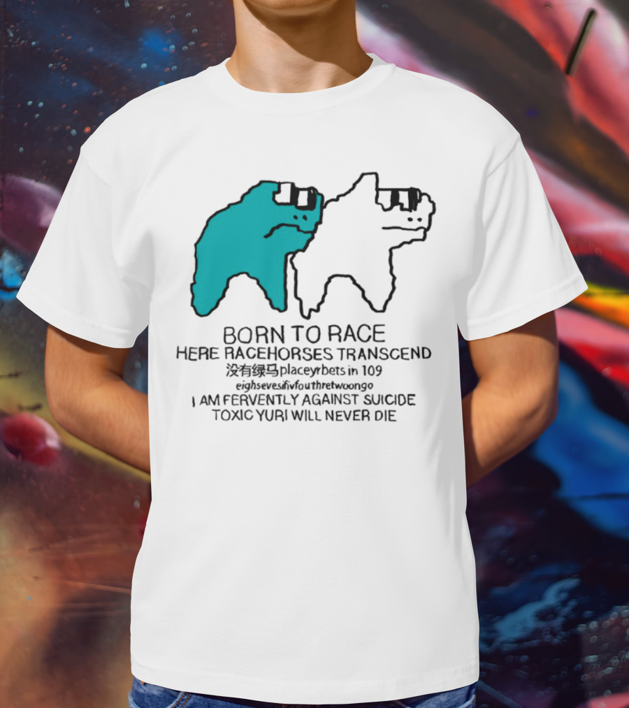 Born To Race Here Racehorses Transcend Dinosaur Sketch Duo T-Shirt
