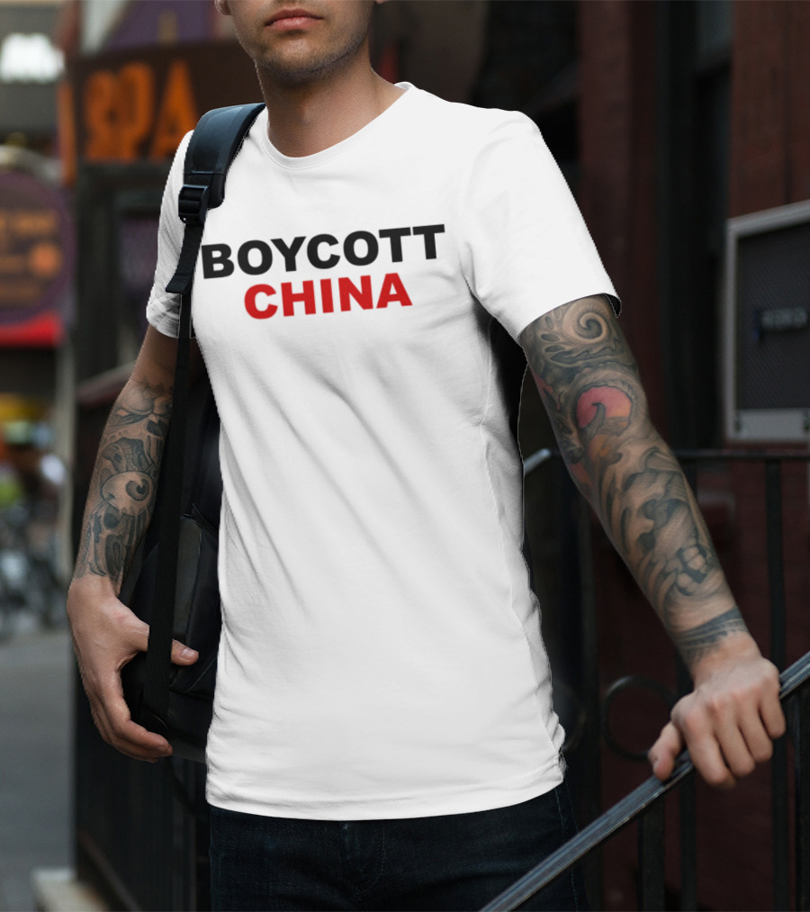 Boycott China Clear Statement Bold Black Red Text T-Shirt