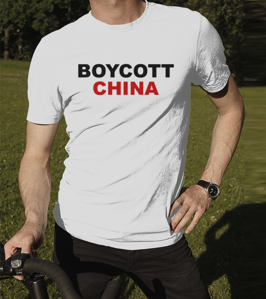 Boycott China Clear Statement Bold Black Red Text T-Shirt