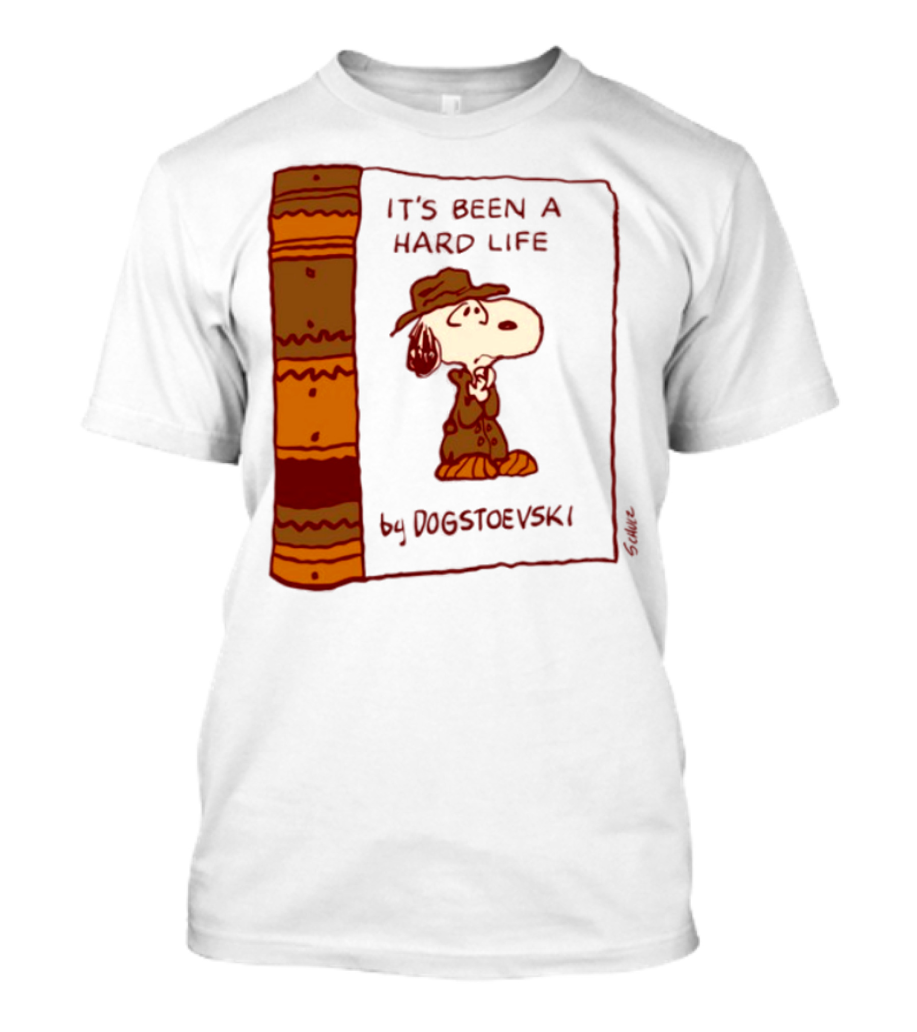 IT'S BEEN A HARD LIFE By DOGSTOEVSKI Snoopy Trench Coat Peanuts Style T-Shirt
