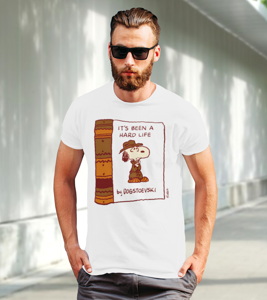 IT'S BEEN A HARD LIFE By DOGSTOEVSKI Snoopy Trench Coat Peanuts Style T-Shirt